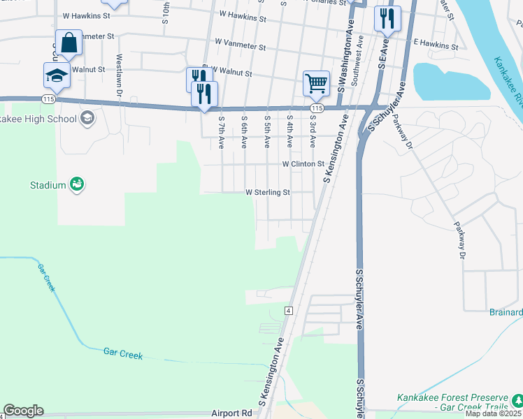 map of restaurants, bars, coffee shops, grocery stores, and more near 1620 South 5th Avenue in Kankakee