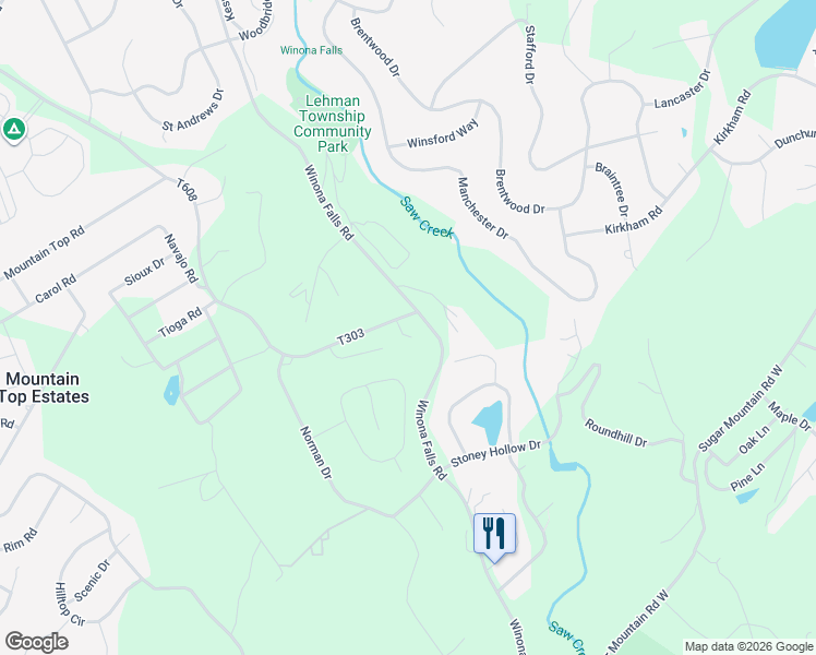 map of restaurants, bars, coffee shops, grocery stores, and more near 6405 Timothy Lake Road in Bushkill