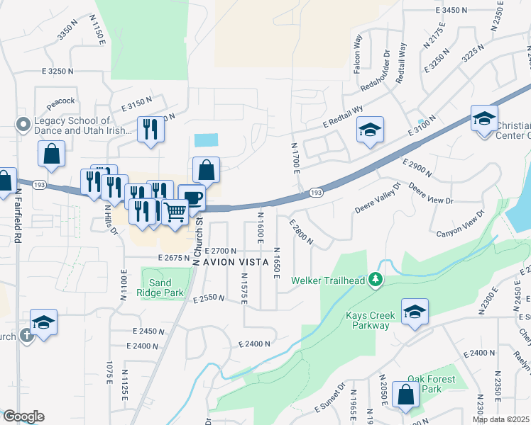 map of restaurants, bars, coffee shops, grocery stores, and more near 2826 North 1600 East in Layton