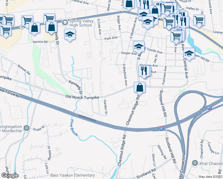 map of restaurants, bars, coffee shops, grocery stores, and more near 140 Rock Hill Road in Spring Valley
