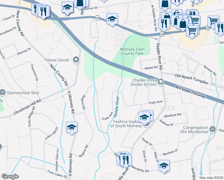 map of restaurants, bars, coffee shops, grocery stores, and more near 1 Krashes Court in Airmont