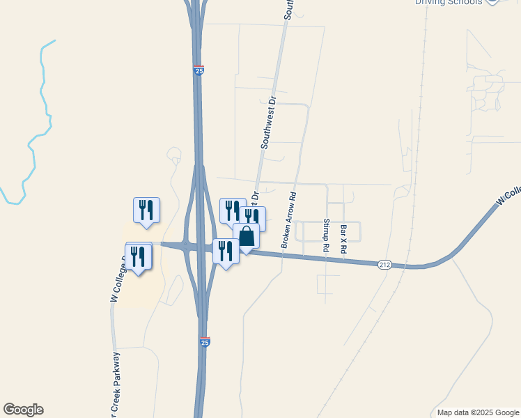 map of restaurants, bars, coffee shops, grocery stores, and more near 1807 Southwest Drive in Cheyenne