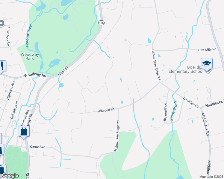 map of restaurants, bars, coffee shops, grocery stores, and more near 30 Inwood Road in Darien