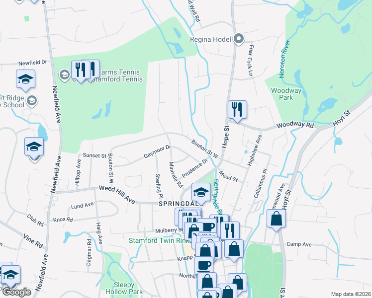 map of restaurants, bars, coffee shops, grocery stores, and more near 60 Bouton Street West in Stamford