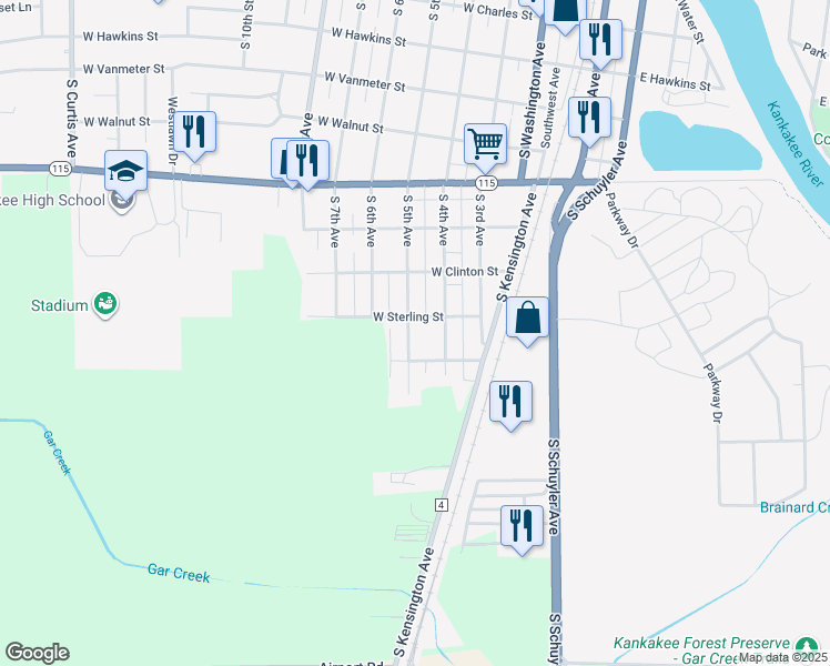 map of restaurants, bars, coffee shops, grocery stores, and more near 1620 South 5th Avenue in Kankakee