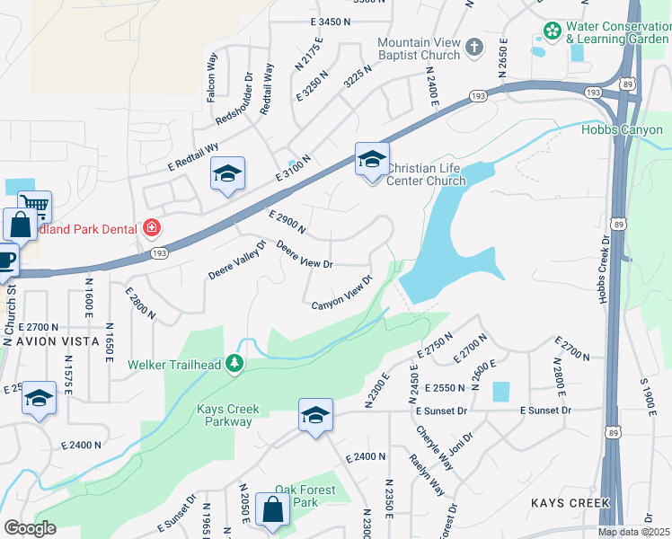 map of restaurants, bars, coffee shops, grocery stores, and more near 2242 Deere View Drive in Layton