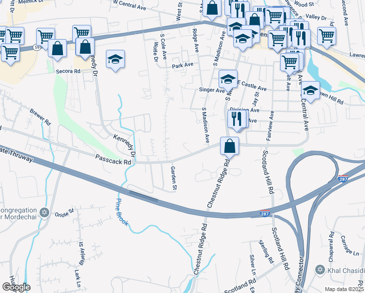 map of restaurants, bars, coffee shops, grocery stores, and more near 140 Rock Hill Road in Spring Valley