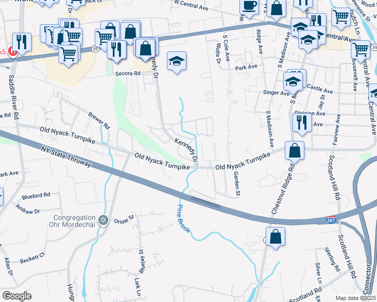 map of restaurants, bars, coffee shops, grocery stores, and more near 28 Alan Road in Spring Valley