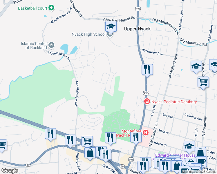 map of restaurants, bars, coffee shops, grocery stores, and more near 451 Sierra Vista Lane in Valley Cottage