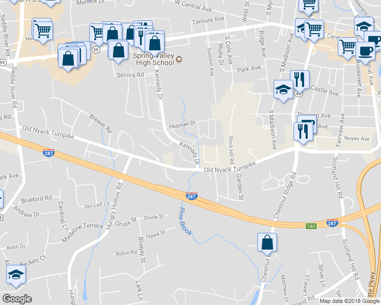 map of restaurants, bars, coffee shops, grocery stores, and more near 28 Alan Road in Spring Valley