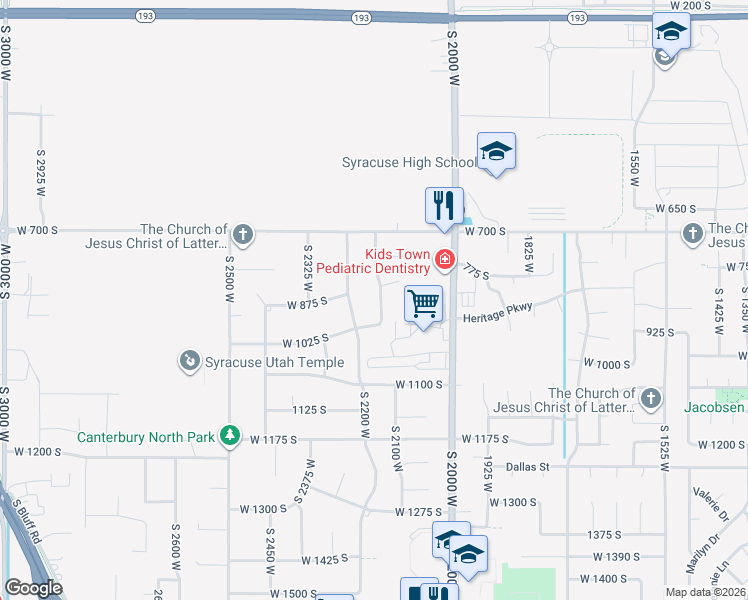 map of restaurants, bars, coffee shops, grocery stores, and more near 878 2125 West in Syracuse