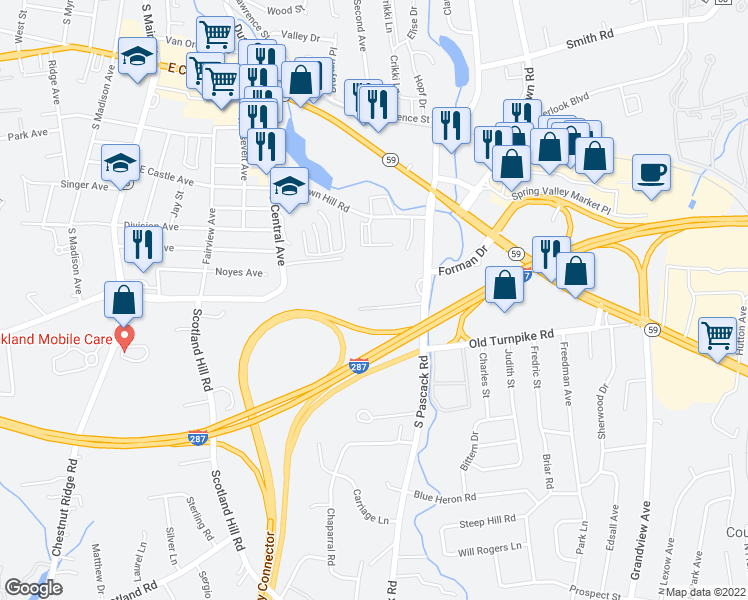 map of restaurants, bars, coffee shops, grocery stores, and more near 516 Tudor Hill in Nanuet