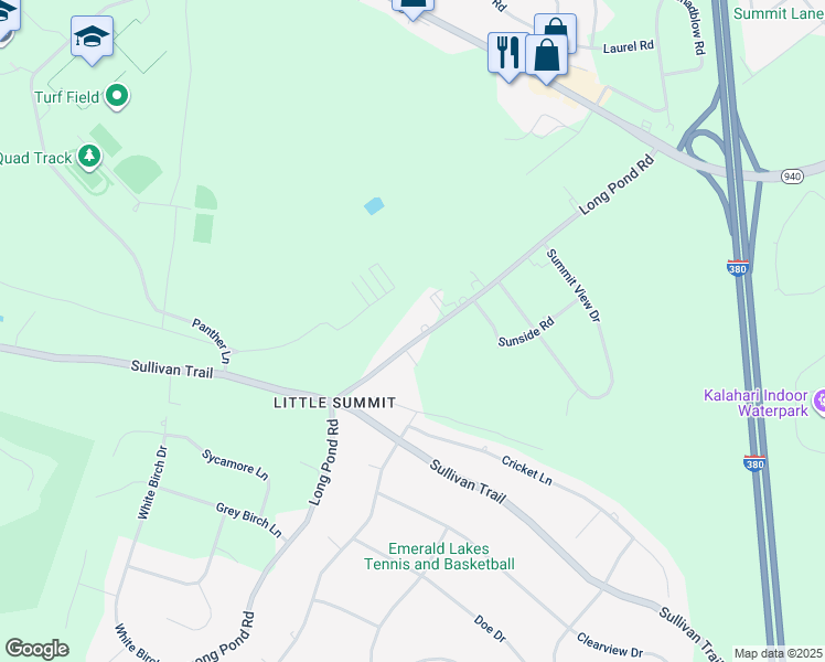 map of restaurants, bars, coffee shops, grocery stores, and more near 2895 Long Pond Road in Long Pond