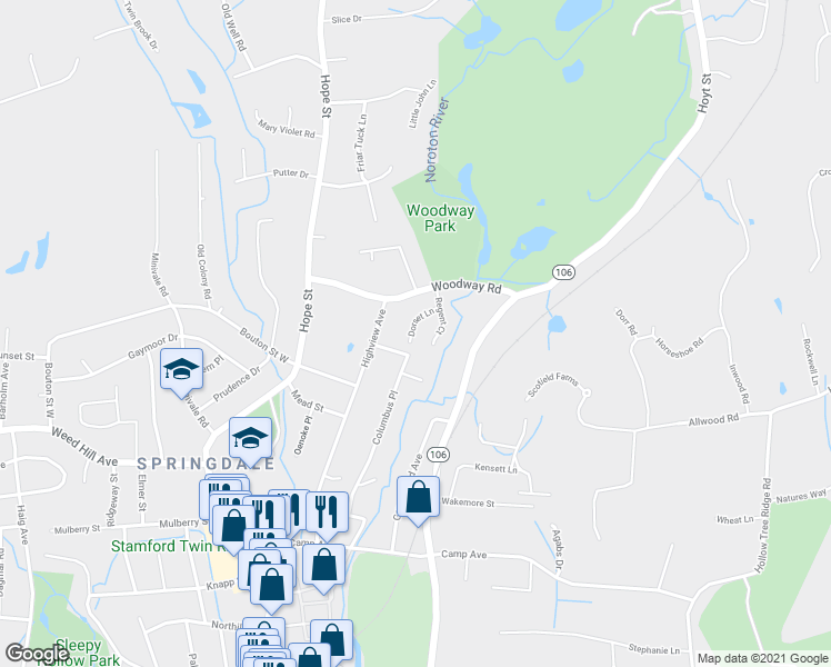 map of restaurants, bars, coffee shops, grocery stores, and more near 36 Dorset Lane in Stamford