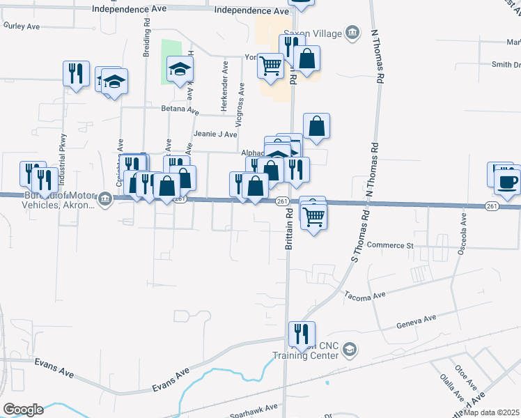 map of restaurants, bars, coffee shops, grocery stores, and more near 1308 East Tallmadge Avenue in Akron