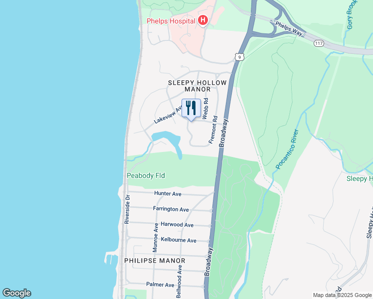 map of restaurants, bars, coffee shops, grocery stores, and more near 50 Fremont Road in Sleepy Hollow