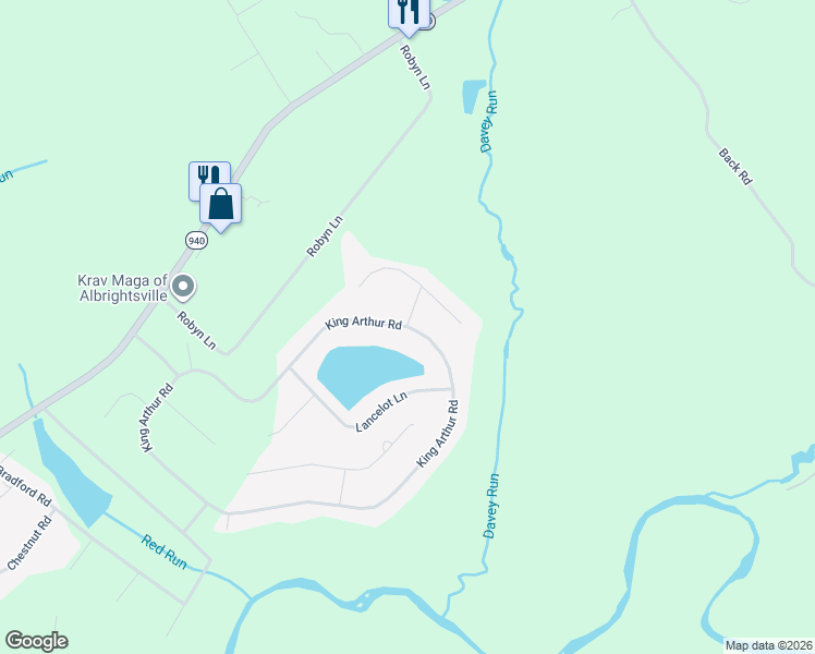 map of restaurants, bars, coffee shops, grocery stores, and more near 118 King Arthur Road in Blakeslee