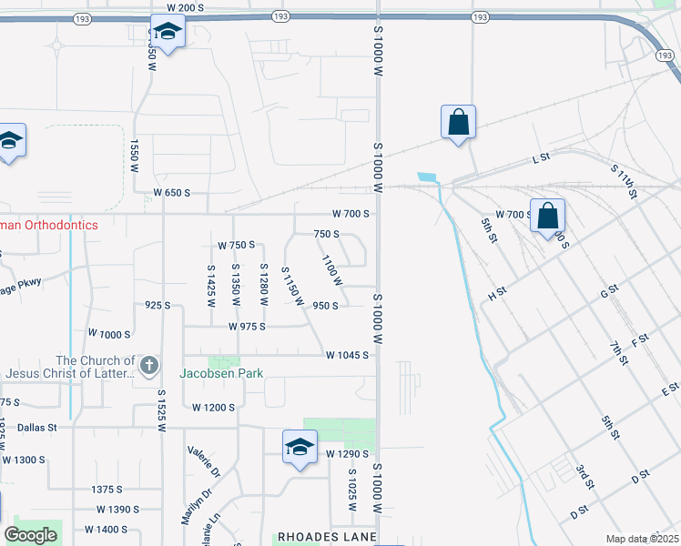 map of restaurants, bars, coffee shops, grocery stores, and more near 1097 West 850 South in Clearfield