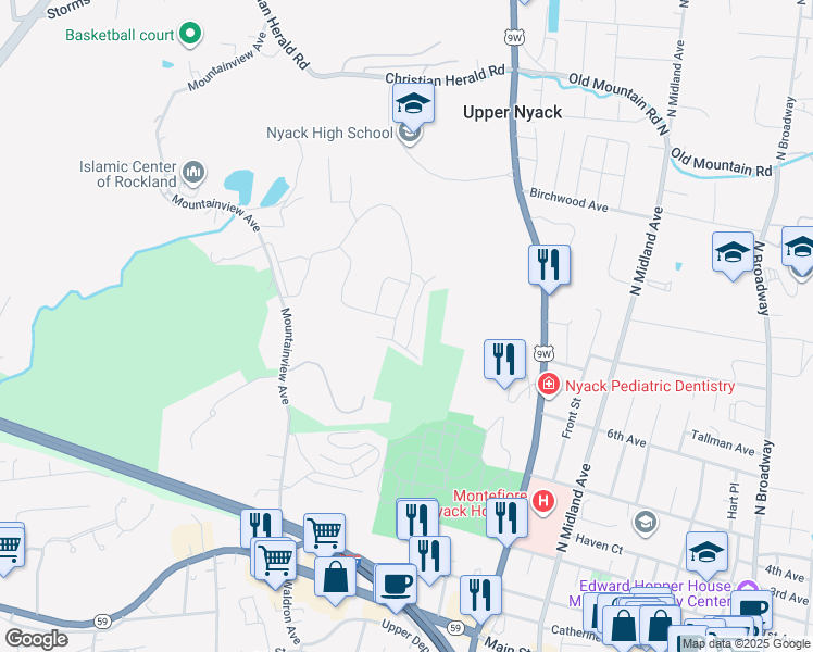 map of restaurants, bars, coffee shops, grocery stores, and more near 451 Sierra Vista Lane in Valley Cottage