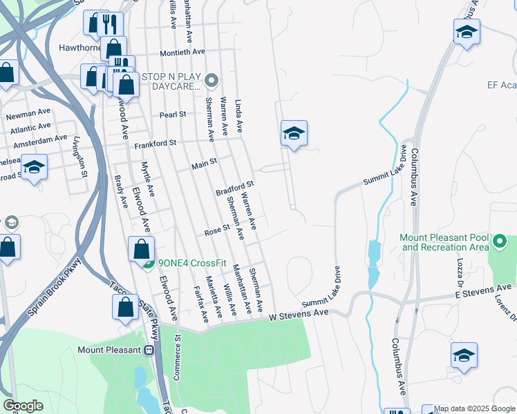 map of restaurants, bars, coffee shops, grocery stores, and more near 195 Linda Avenue in Hawthorne