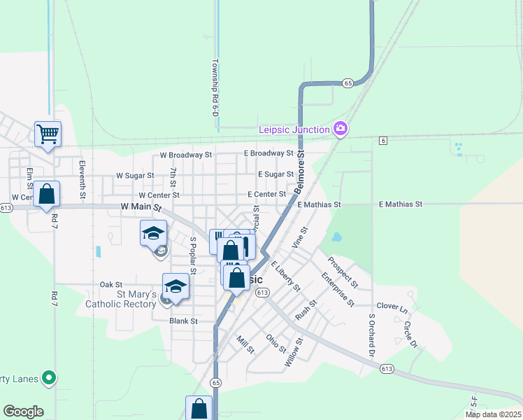 map of restaurants, bars, coffee shops, grocery stores, and more near 9 South Commercial Street in Leipsic