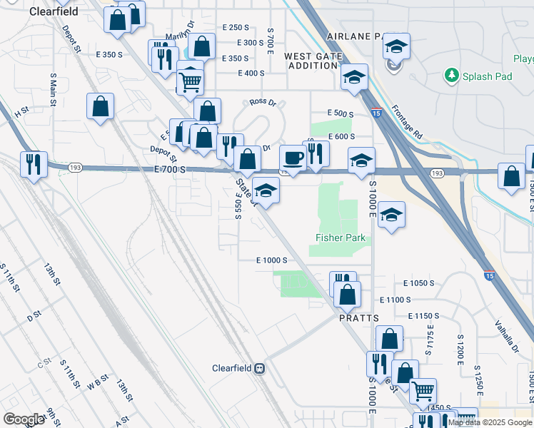 map of restaurants, bars, coffee shops, grocery stores, and more near 943 South State Street in Clearfield