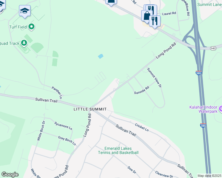 map of restaurants, bars, coffee shops, grocery stores, and more near 2895 Long Pond Road in Long Pond