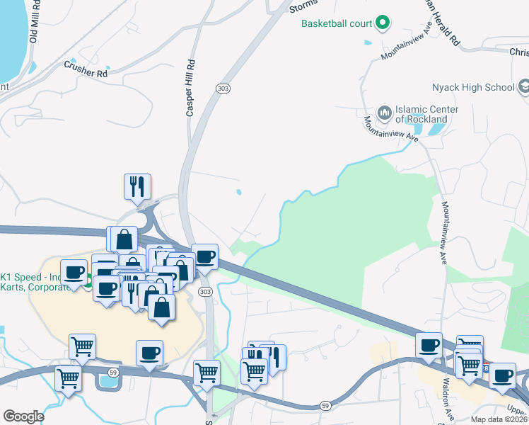 map of restaurants, bars, coffee shops, grocery stores, and more near 32 Strawberry Hill Lane in Valley Cottage