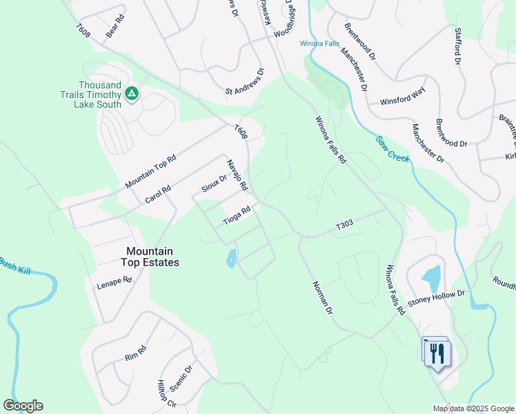 map of restaurants, bars, coffee shops, grocery stores, and more near 1002 Tioga Road in East Stroudsburg