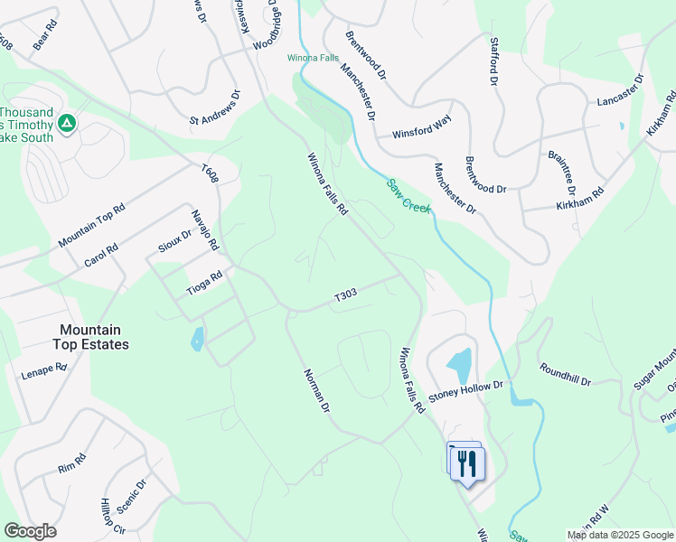 map of restaurants, bars, coffee shops, grocery stores, and more near 116 Fernwood Road in Bushkill