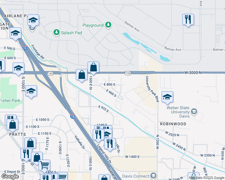 map of restaurants, bars, coffee shops, grocery stores, and more near 846 South 1625 East in Clearfield