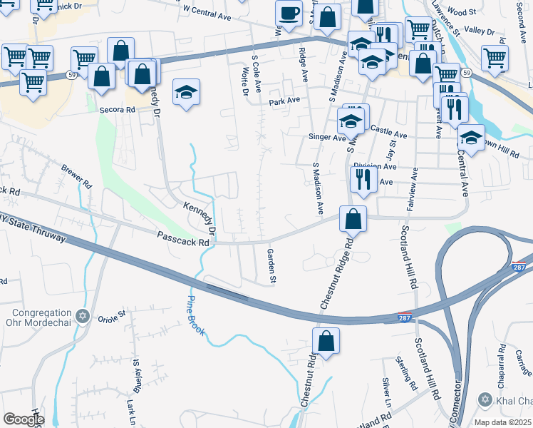 map of restaurants, bars, coffee shops, grocery stores, and more near 140 Rock Hill Road in Spring Valley