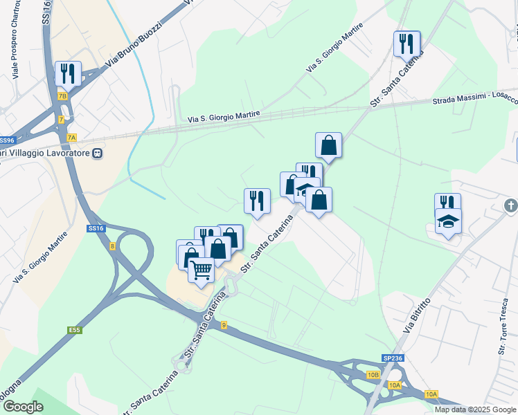 map of restaurants, bars, coffee shops, grocery stores, and more near 37 Via Vincenzo Aulisio in Città Metropolitana di Bari