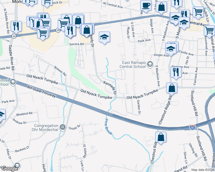 map of restaurants, bars, coffee shops, grocery stores, and more near 28 Alan Road in Spring Valley