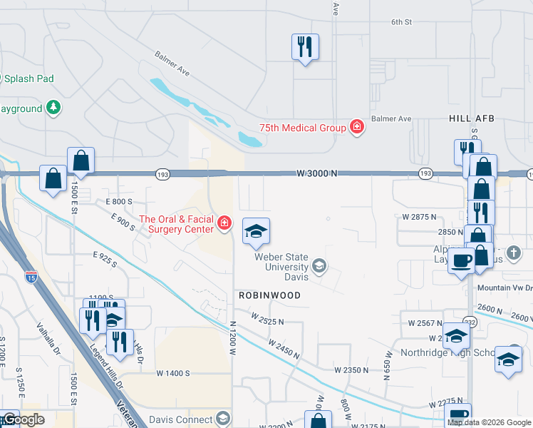 map of restaurants, bars, coffee shops, grocery stores, and more near 1081 1175 West in Layton