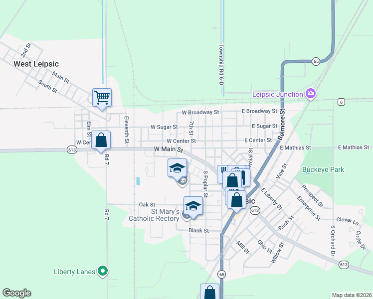 map of restaurants, bars, coffee shops, grocery stores, and more near 208 West Main Street in Leipsic