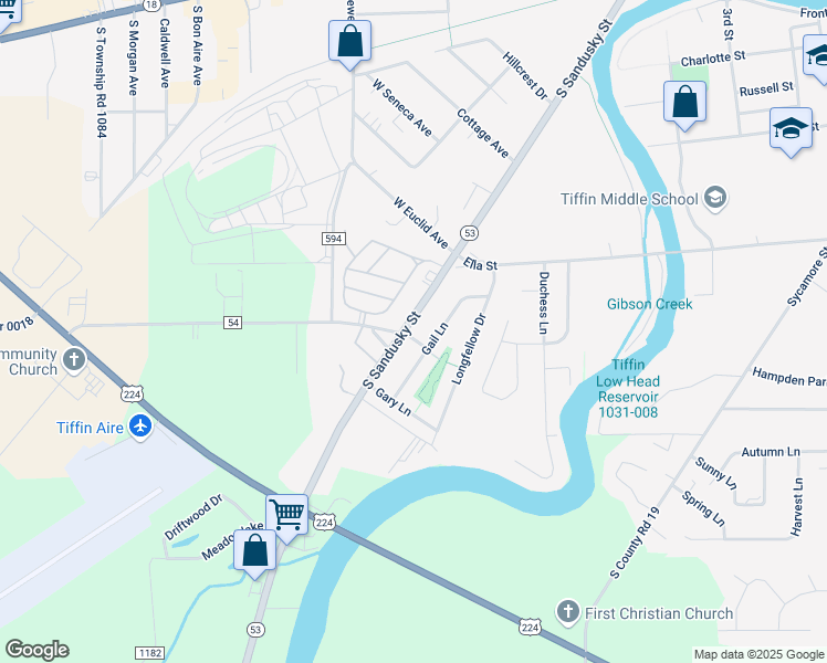 map of restaurants, bars, coffee shops, grocery stores, and more near 84 Gail Lane in Tiffin