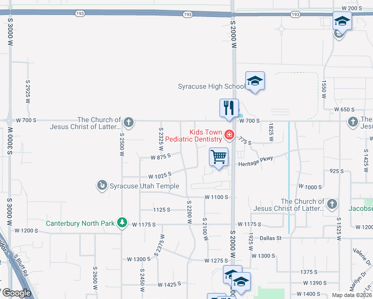 map of restaurants, bars, coffee shops, grocery stores, and more near 878 2125 West in Syracuse