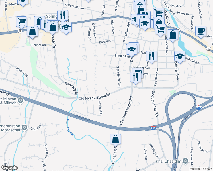 map of restaurants, bars, coffee shops, grocery stores, and more near 140 Rock Hill Road in Spring Valley