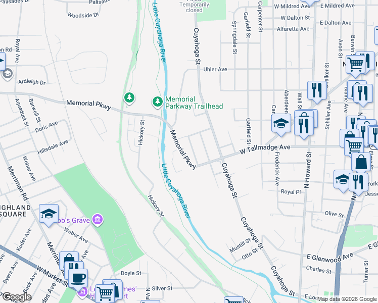 map of restaurants, bars, coffee shops, grocery stores, and more near 425 Evers Avenue in Akron