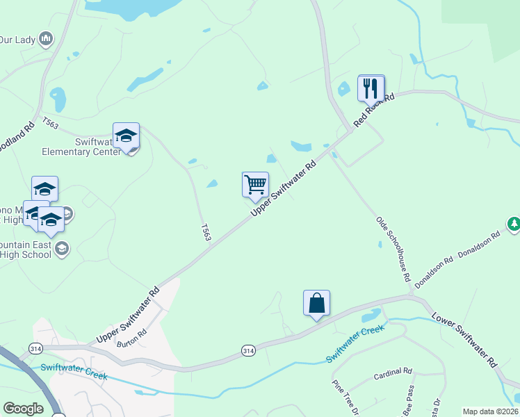 map of restaurants, bars, coffee shops, grocery stores, and more near Upper Swiftwater Road in Paradise Valley
