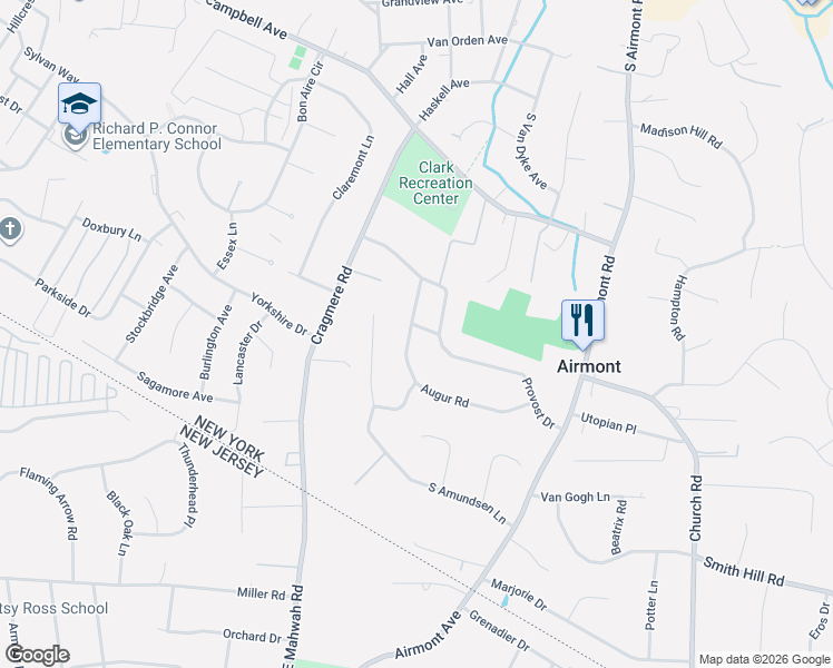 map of restaurants, bars, coffee shops, grocery stores, and more near 7 Farview Terrace in Airmont