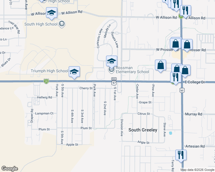 map of restaurants, bars, coffee shops, grocery stores, and more near 901-999 Cherry Street in Cheyenne