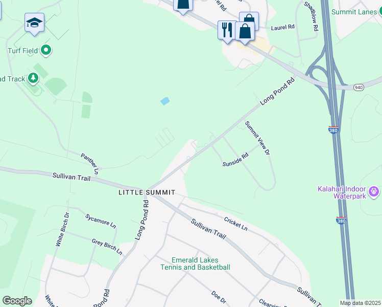 map of restaurants, bars, coffee shops, grocery stores, and more near 2903 Long Pond Road in Long Pond