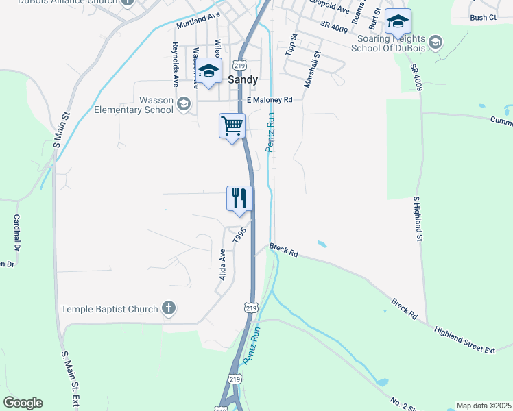 map of restaurants, bars, coffee shops, grocery stores, and more near 1116 S Brady St in DuBois