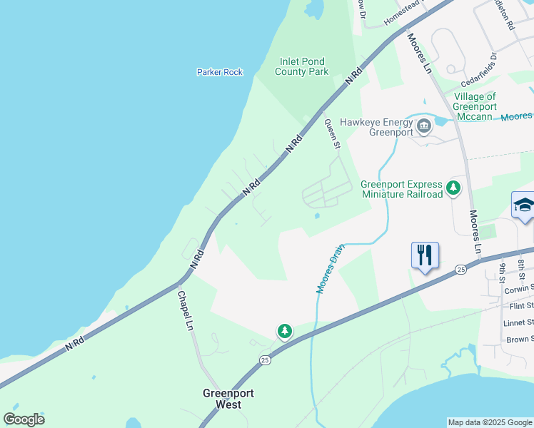 map of restaurants, bars, coffee shops, grocery stores, and more near 62600 North Road in Greenport