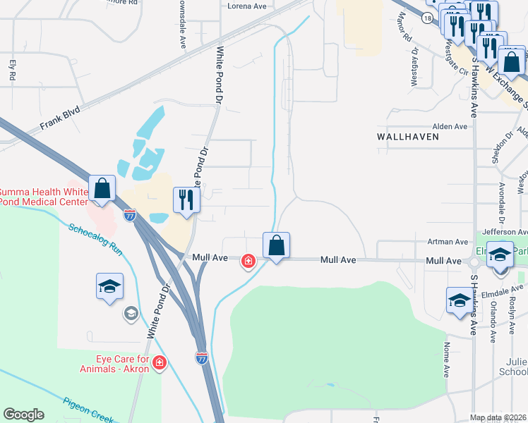 map of restaurants, bars, coffee shops, grocery stores, and more near 1920 Parkgate Avenue in Akron
