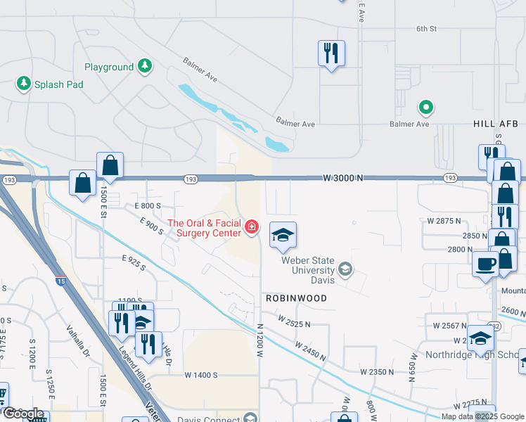 map of restaurants, bars, coffee shops, grocery stores, and more near 2887 1175 West in Layton