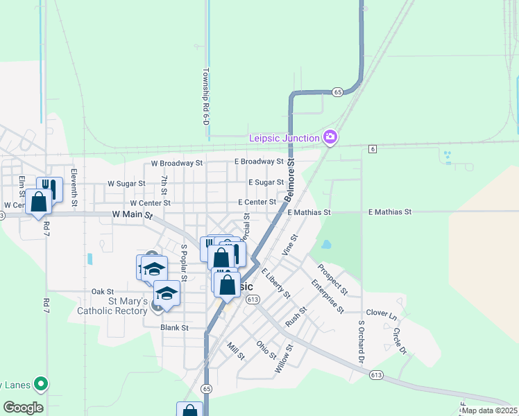 map of restaurants, bars, coffee shops, grocery stores, and more near 9 South Commercial Street in Leipsic