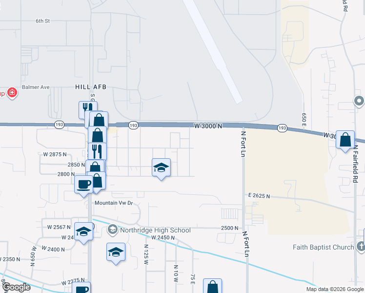 map of restaurants, bars, coffee shops, grocery stores, and more near 272 Mindella Way in Layton